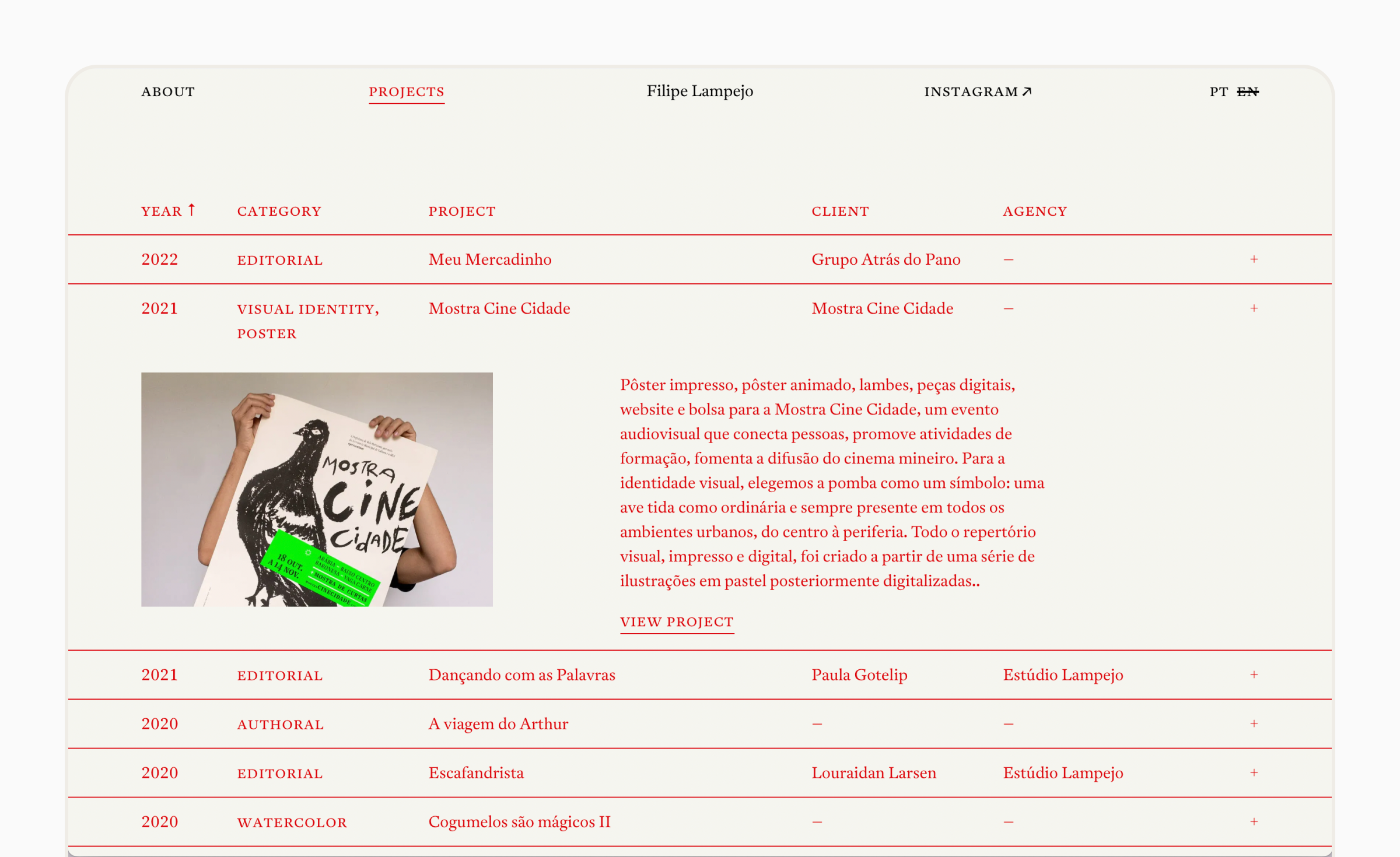 Screenshot of Filipe Lampejo’s website